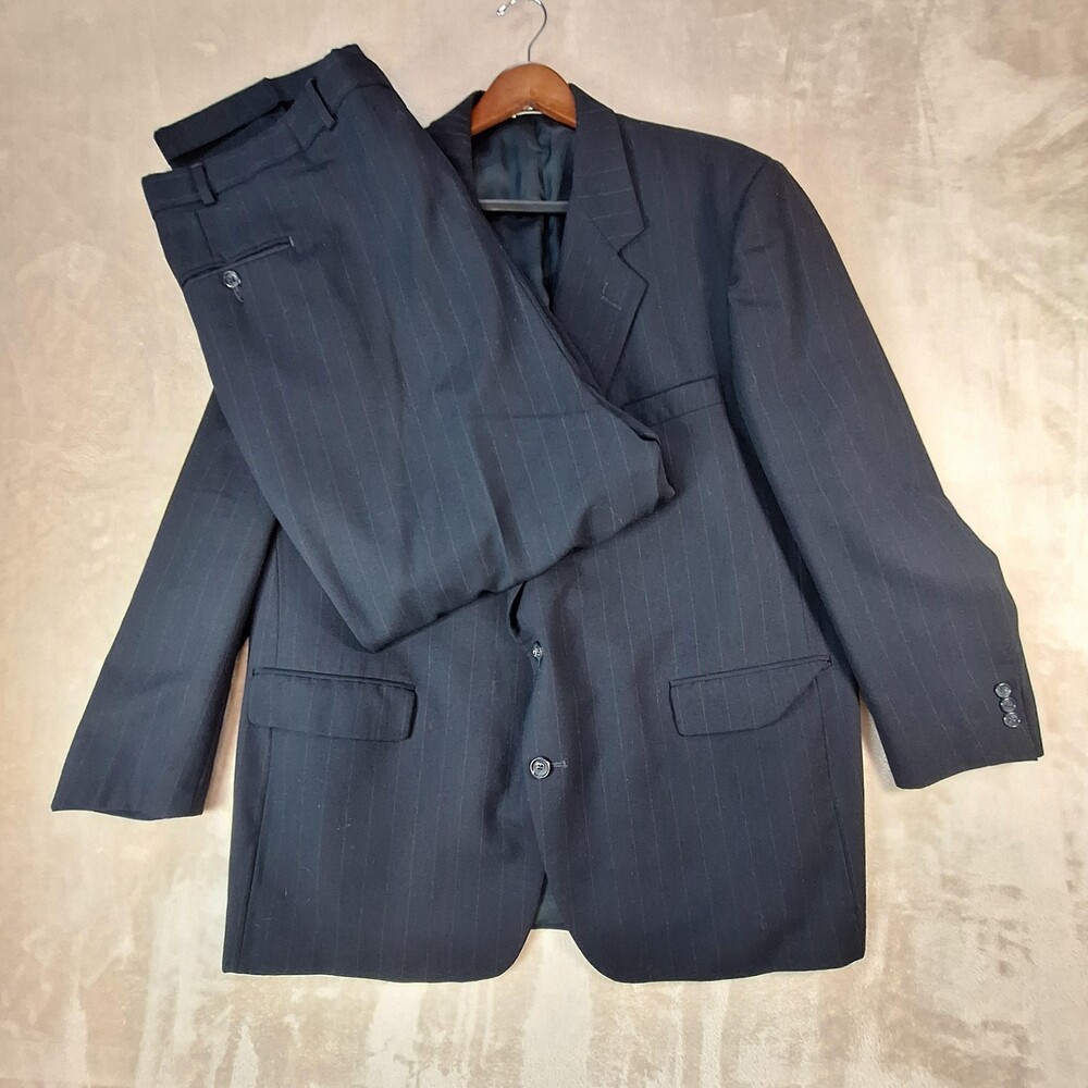 Palm Beach Suit Mens Big & Tall Navy Pinstripe 100% Wool Jacket Pants USA